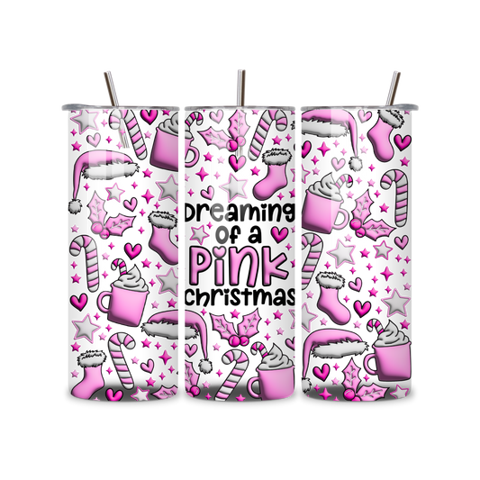 20oz Stainless Steel Tumbler – With Lid & Straw - Dreaming of a pink xmas