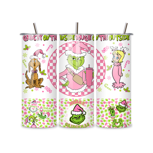 20oz Stainless Steel Tumbler – With Lid & Straw Grinch /Bougie