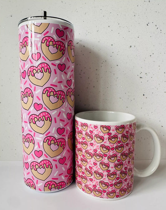 Drinkware Bundle – 20oz Tumbler + 11oz Mug - Heart Doughnut