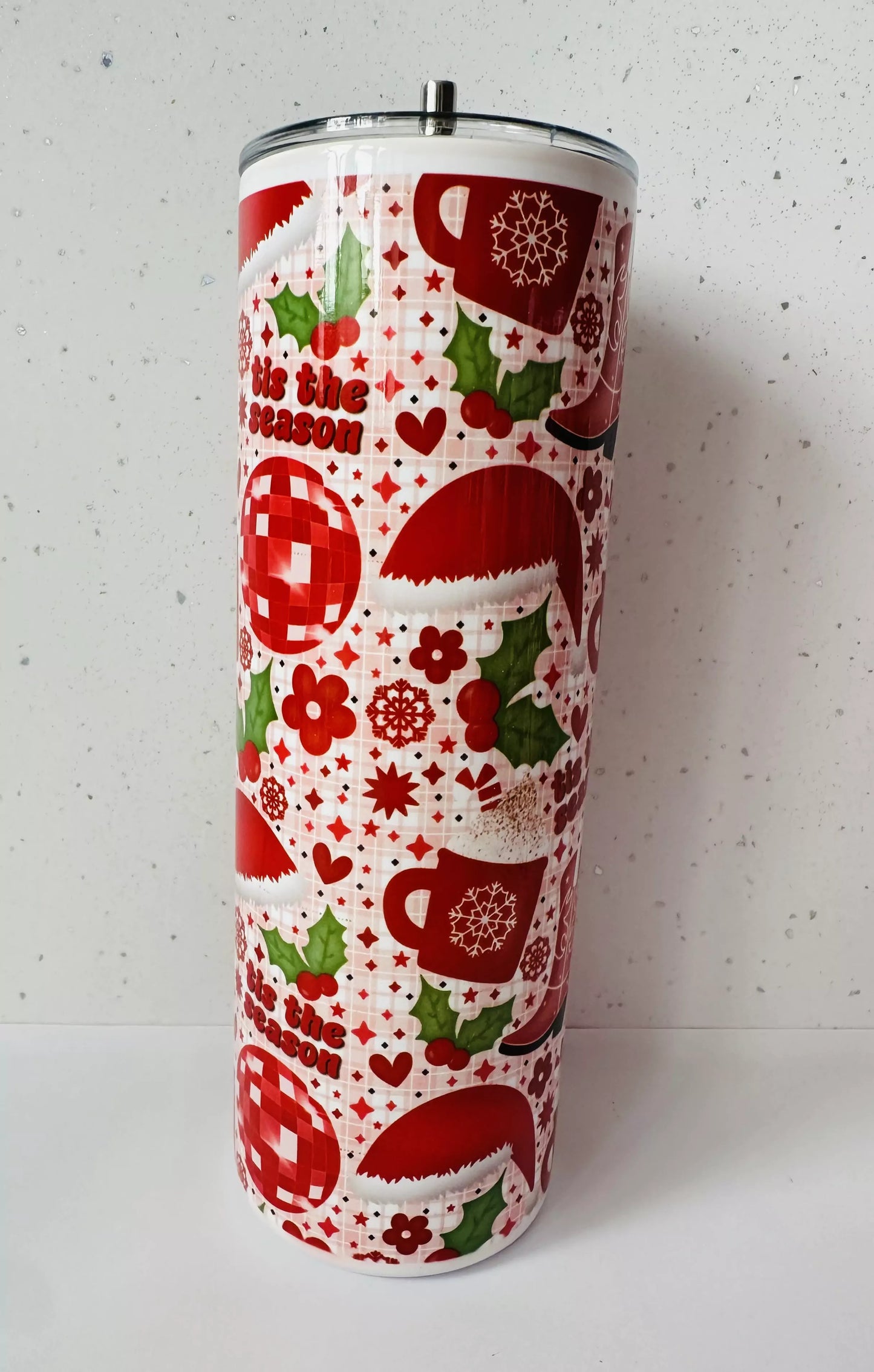 20oz Stainless Steel Tumbler – With Lid & Straw - Tis The Season Xmas