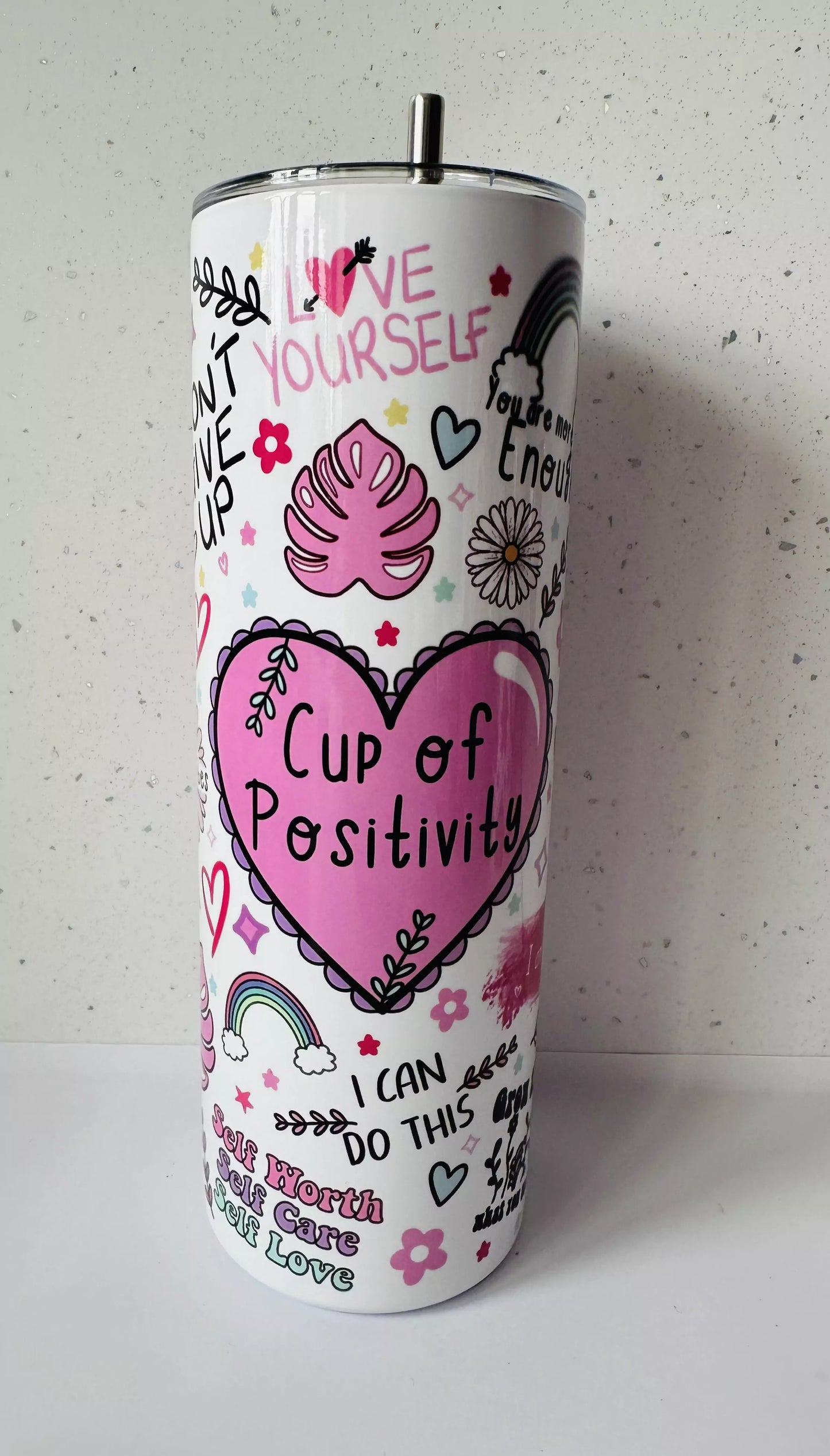 20oz Stainless Steel Tumbler – With Lid & Straw - Cup of Positivity