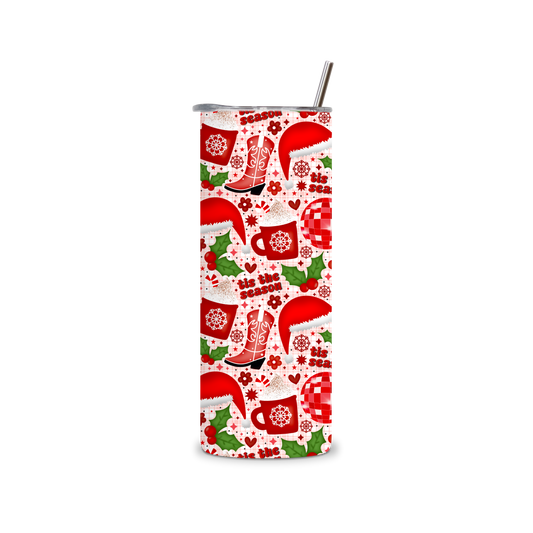 20oz Stainless Steel Tumbler – With Lid & Straw - Tis the season