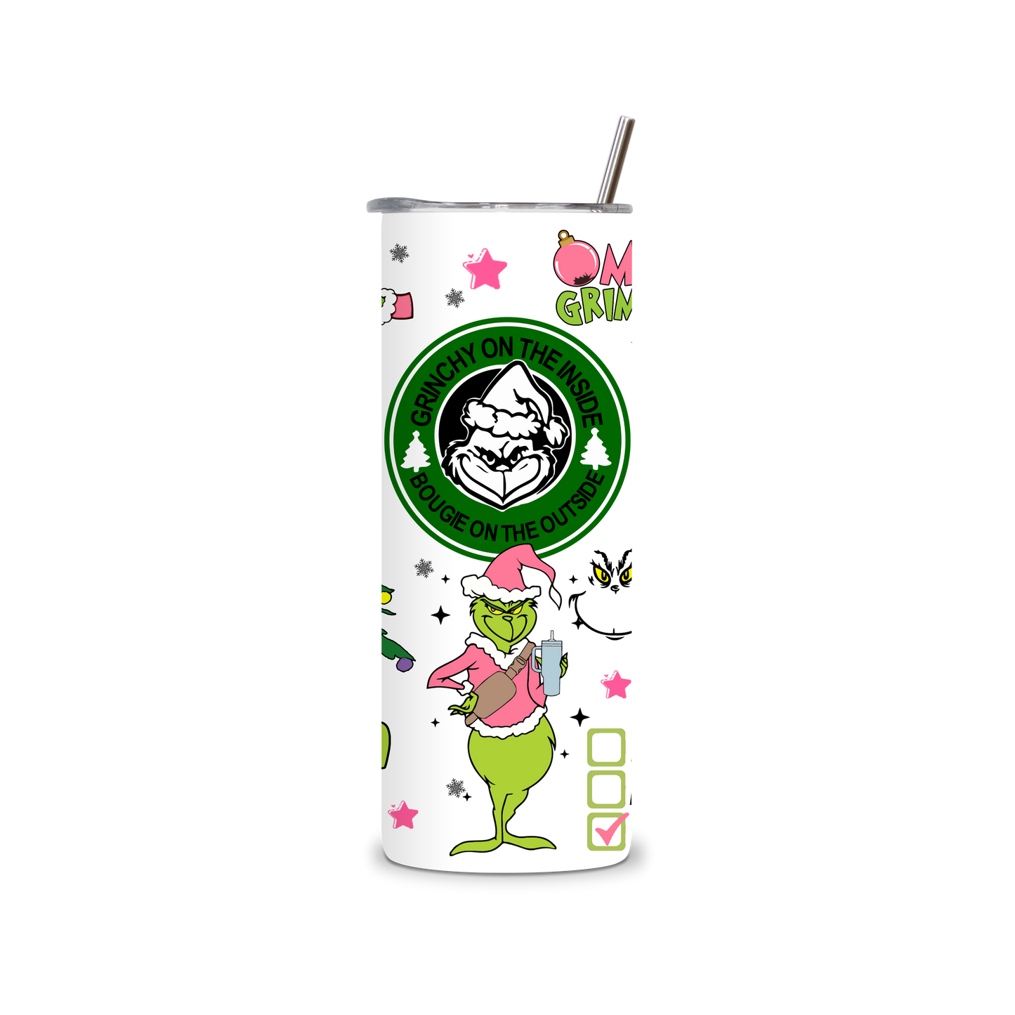 20oz Stainless Steel Tumbler – With Lid & Straw Grinch squad