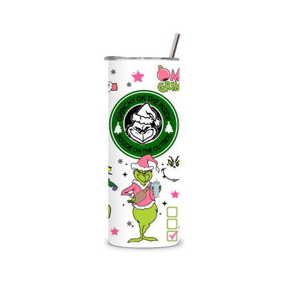 20oz Stainless Steel Tumbler – With Lid & Straw Grinch squad