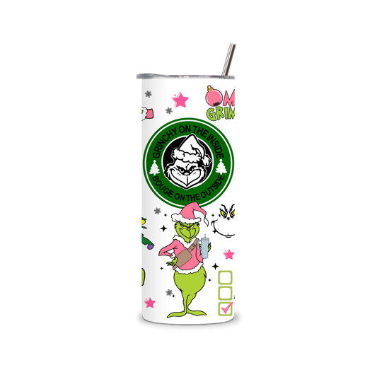 20oz Stainless Steel Tumbler – With Lid & Straw Grinch squad