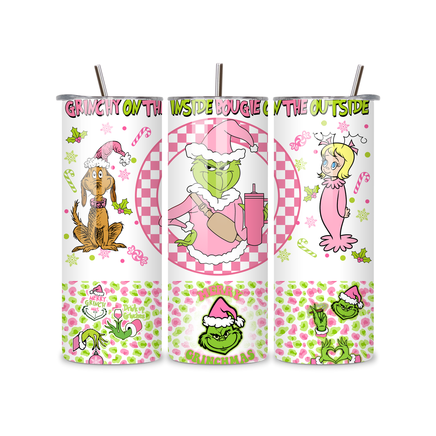 20oz Stainless Steel Tumbler – With Lid & Straw Grinch /Bougie