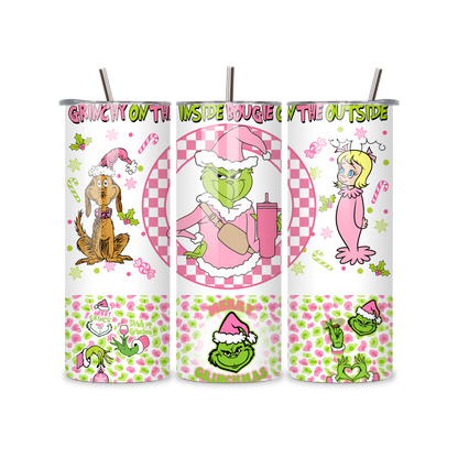 20oz Stainless Steel Tumbler – With Lid & Straw Grinch /Bougie