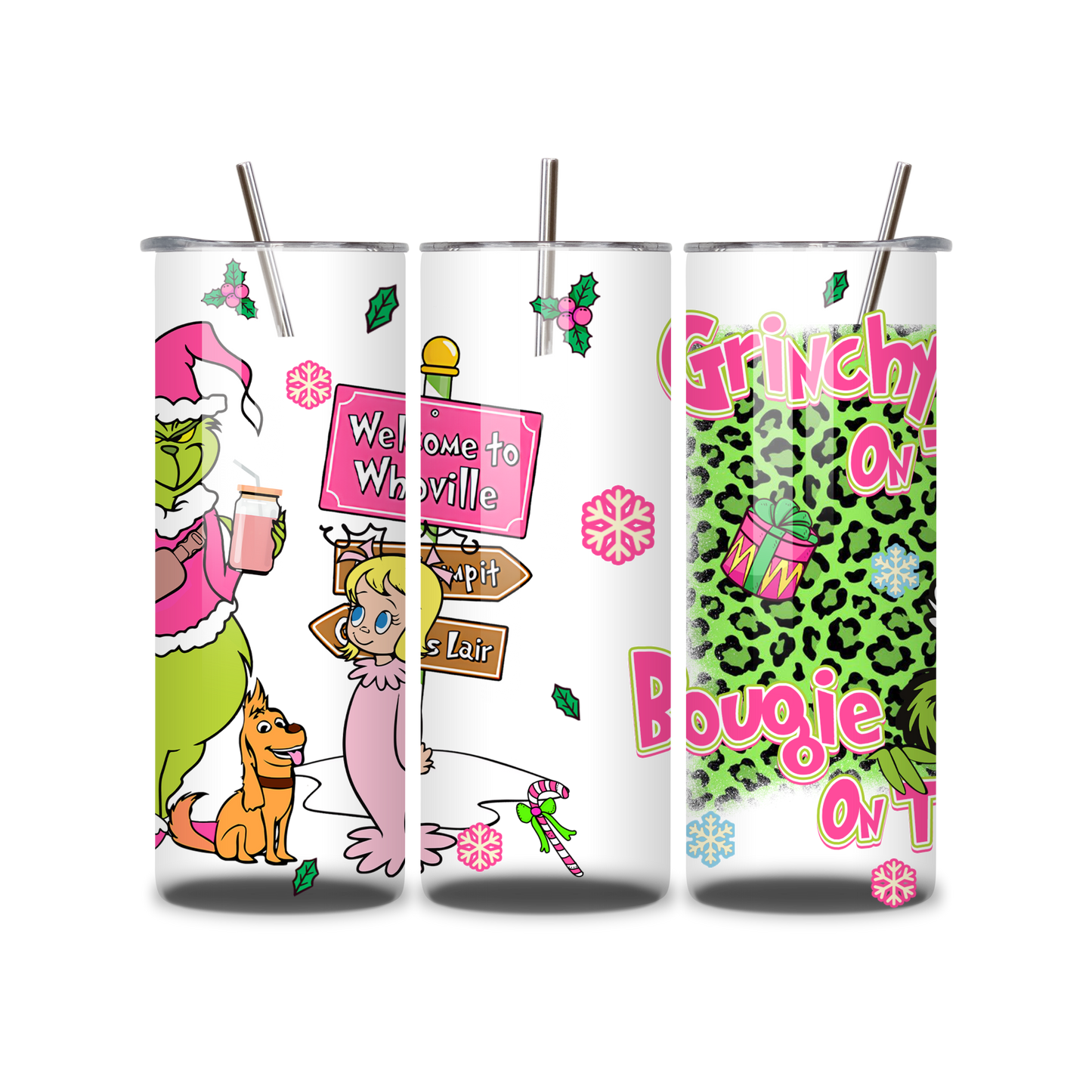 20oz Stainless Steel Tumbler – With Lid & Straw - Grinch & cindyloo