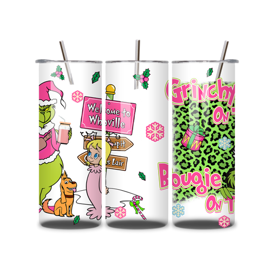 20oz Stainless Steel Tumbler – With Lid & Straw - Grinch & cindyloo