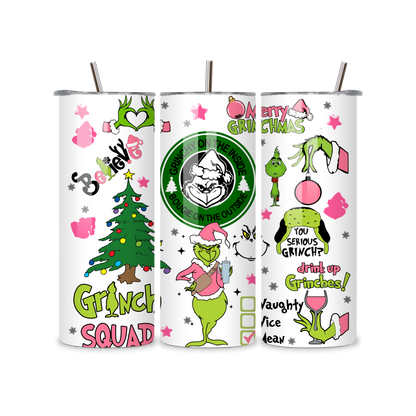 20oz Stainless Steel Tumbler – With Lid & Straw Grinch squad