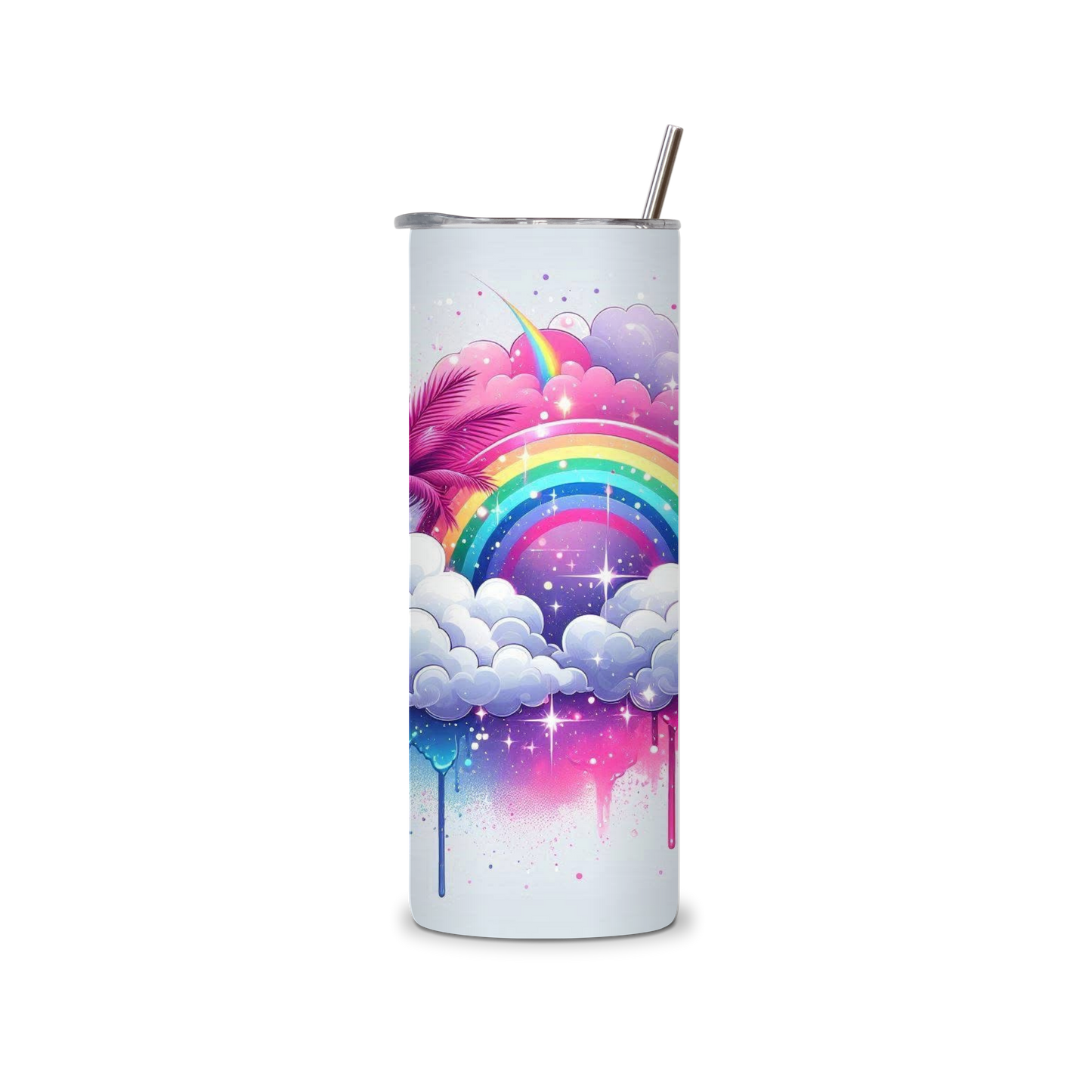20oz stainless steel Tumbler - with lid & straw - Magic Rainbow within the clouds