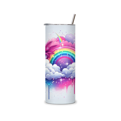 20oz stainless steel Tumbler - with lid & straw - Magic Rainbow within the clouds