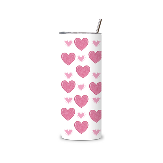 20oz Stainless Steel Tumbler – With Lid & Straw -pinkhearts