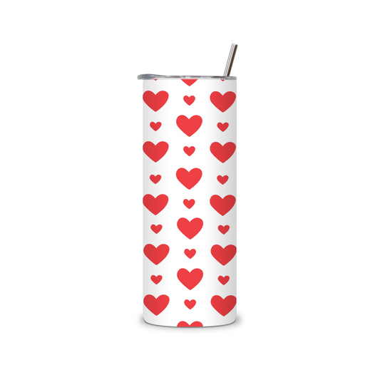 20oz Stainless Steel Tumbler – With Lid & Straw -Red-hearts