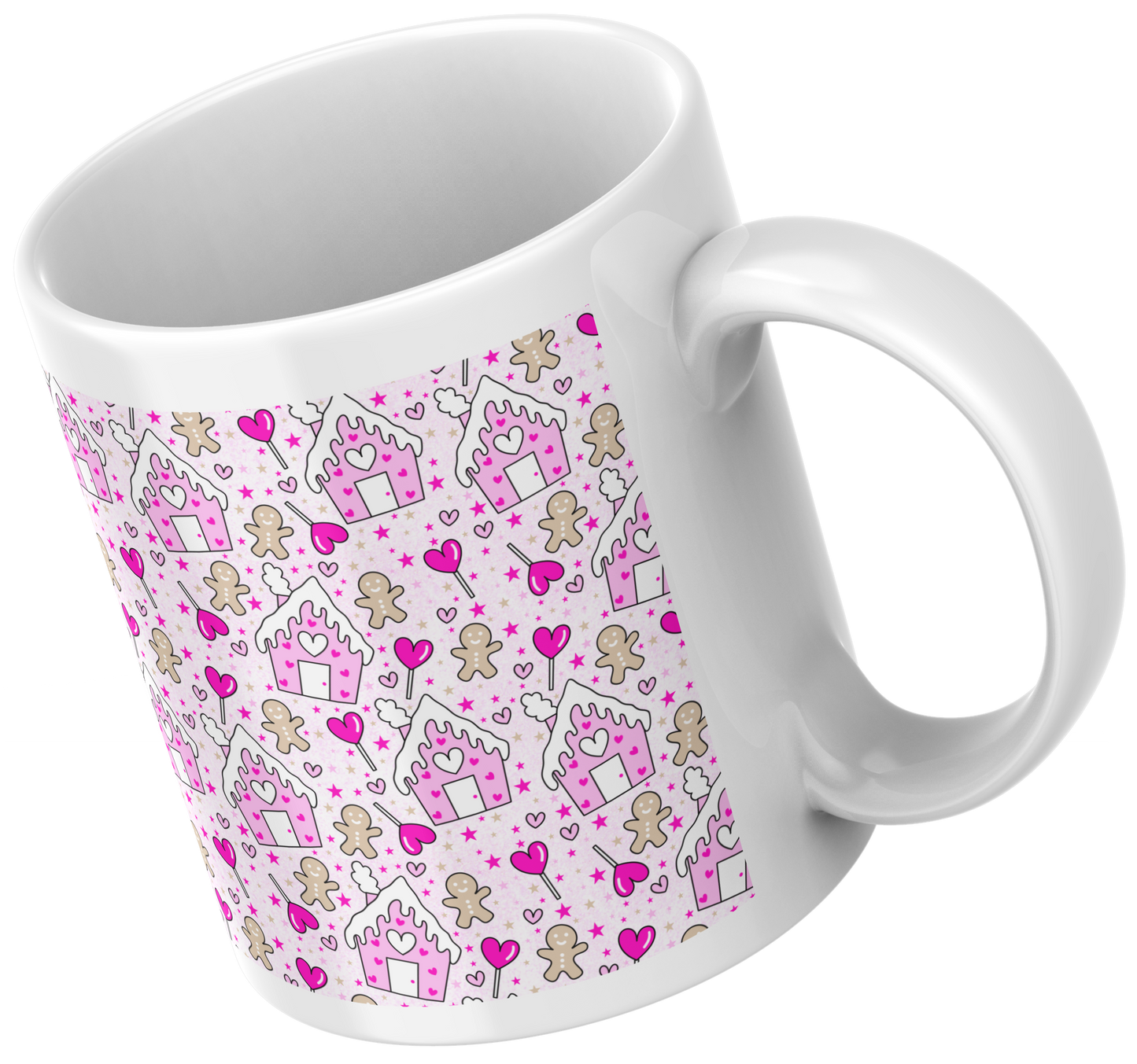 11oz ceramic mug pink gingerbread house