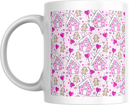 11oz ceramic mug pink gingerbread house