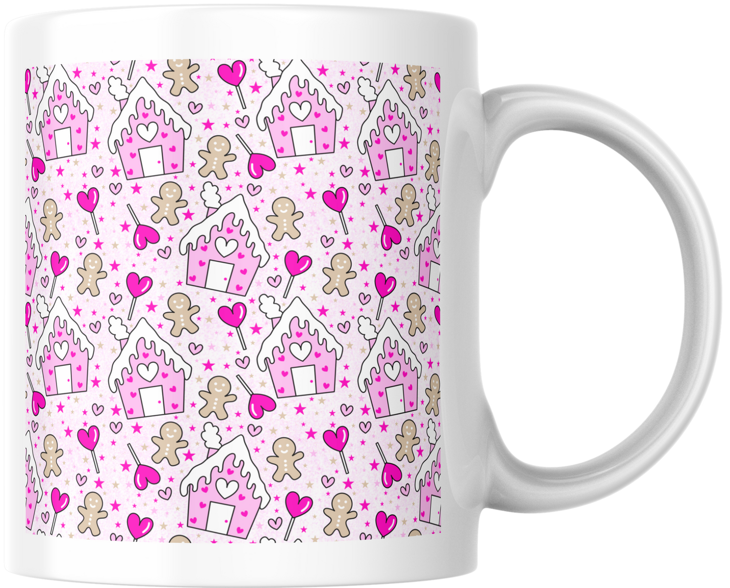 11oz ceramic mug pink gingerbread house