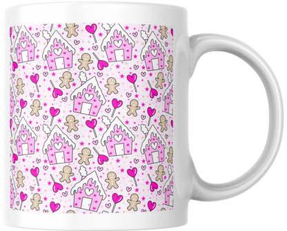 11oz ceramic mug pink gingerbread house
