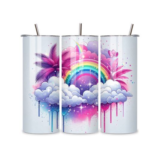 20oz stainless steel Tumbler - with lid & straw - Magic Rainbow within the clouds